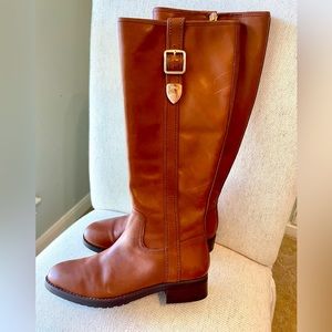 Coach Easton Semi Matte Calf Dark Saddle Boot- knee high riding boot
